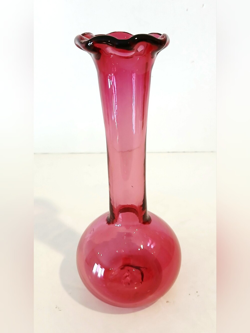 Vintage Handblown Cranberry Glass Bud Vase -